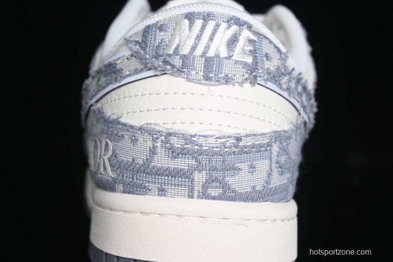 Nike SB Dunk Low Dior Collaboration - Woven Grey Check Anniversary High-End Custom Low-Top Casual Skate Shoes - YX5066-247