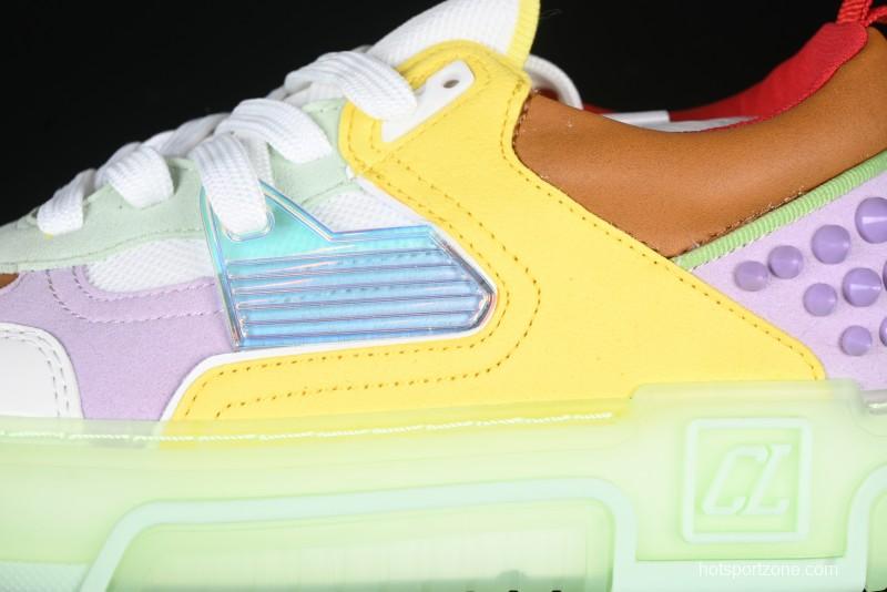 Christian Louboutin Funnyto Flat French Luxury Brand Green Color Block Low Top Sneakers - X.D4