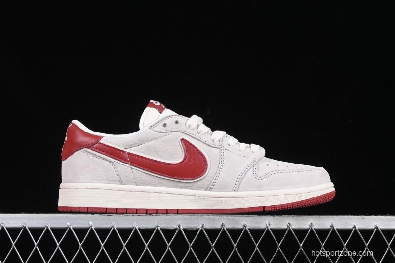 Nike Travis Scott x Fragment Design x Air Jordan 1 Low OG SP AJ1 Retro Sneakers with Reverse Swoosh - XZ6188-056