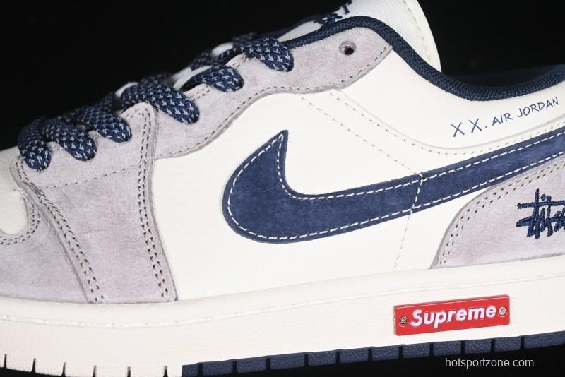 Nike Air Jordan 1 Low Stussy Collaboration Blue Suede Retro Basketball Shoes - SJ9950-035