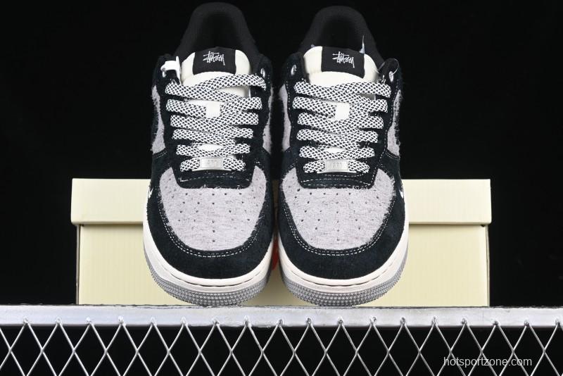 Nike Air Force 1 '07 Low Stussy Collaboration Black Grey Outsole Low-Top Casual Sneakers - SJ6698-017