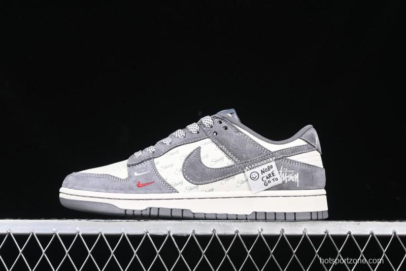 Nike SB Dunk Low Stussy Anniversary Edition Patchwork Grey Swoosh Customized Casual Skate Shoes - YX5066-221