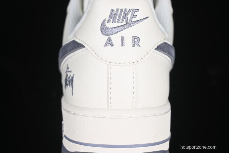 Nike Air Force 1 '07 Low Stussy Collaboration Beige Grey Embroidered Swoosh Low-Top Casual Sneakers - DM6688-003