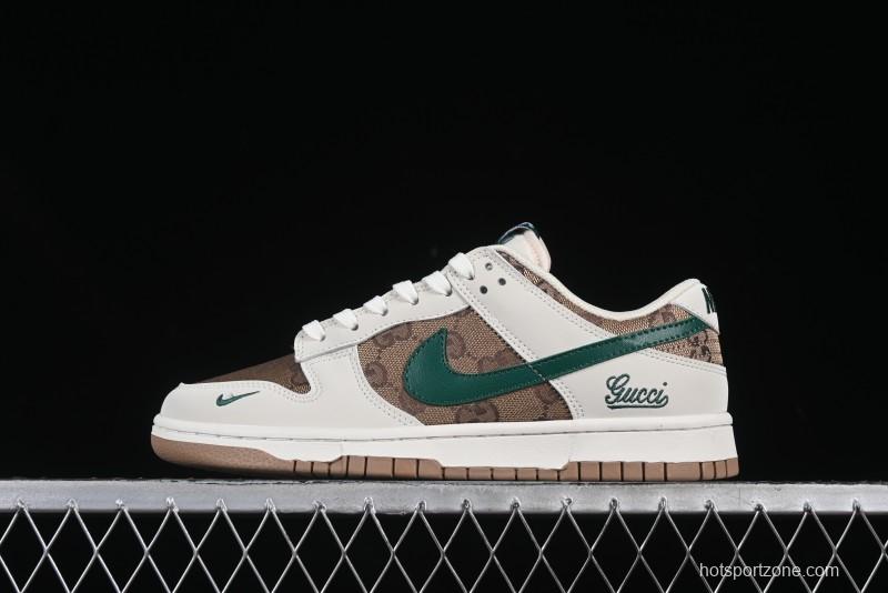 Nike SB Dunk Low Gucci Collaboration Canvas Green Swoosh Anniversary Custom Low-Top Casual Skate Shoes - KK1688-091
