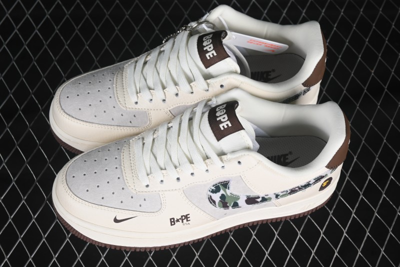 Nike Air Force 1 '07 Low Bape Camouflage Swoosh Beige Casual Sneakers - DF0188-030