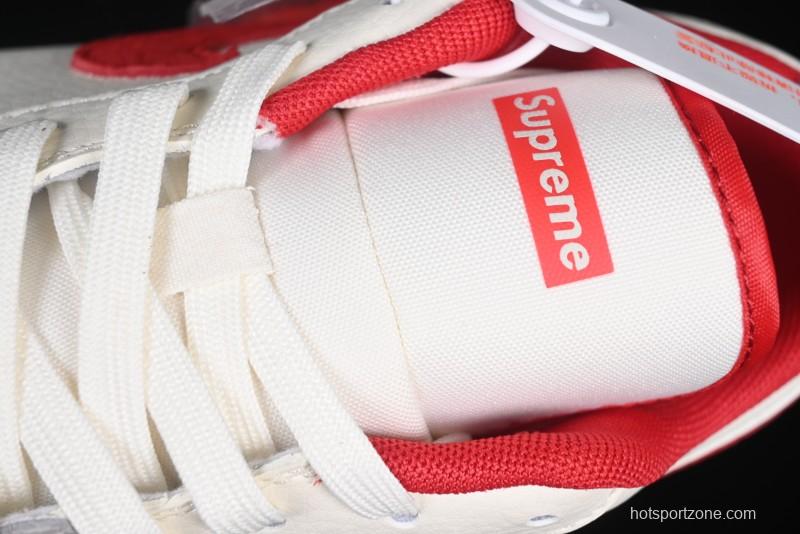 Nike Air Jordan 1 Low AJ1 Supreme Collaboration - White Grey Red Swoosh Retro Basketball Shoes - SJ9950-024