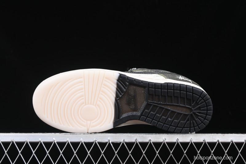 Nike SB Dunk Low Stussy Collaboration - Camo Black Swoosh Anniversary High-End Custom Low-Top Casual Sneakers - DM6868-011