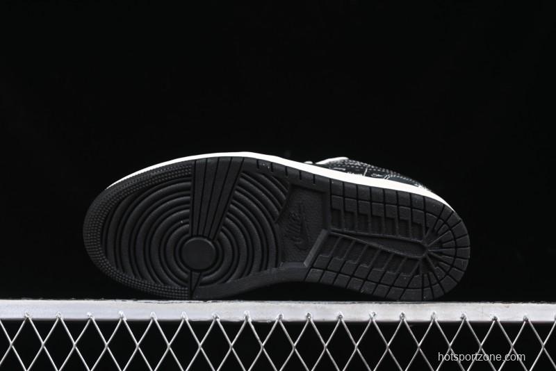 Nike Air Jordan 1 Low Retro Basketball Shoes Custom Stussy Black - FC1688-199