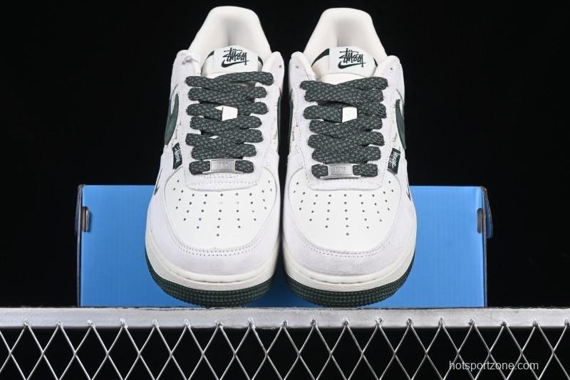 Nike Air Force 1 '07 Low Stussy Collaboration Green Suede Swoosh Low-Top Casual Sneakers - CH6336-511