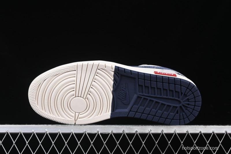 Nike Air Jordan 1 Low Stussy Collaboration Blue Suede Retro Basketball Shoes - SJ9950-035