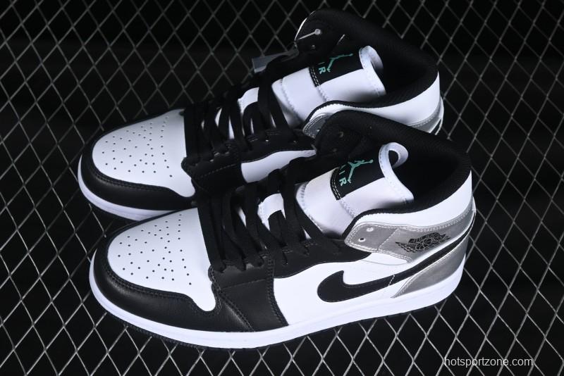 Nike Air Jordan 1 Mid AJ1 Basketball Shoes in Black White Silver - DQ8423-103