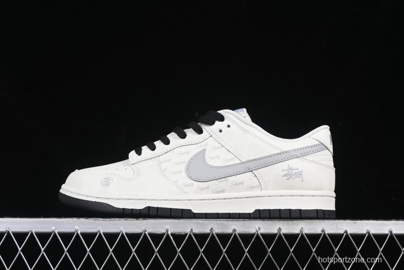 Nike SB Dunk Low Stussy Collaboration Barcode Embroidery Grey Hook Anniversary Custom Low-Top Casual Skate Shoes - DJ2024-054
