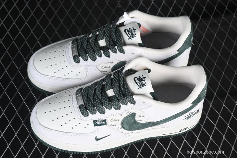 Nike Air Force 1 '07 Low Stussy Collaboration Green Suede Swoosh Low-Top Casual Sneakers - CH6336-511