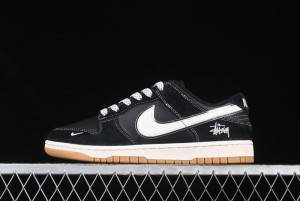 Nike SB Dunk Low Stussy Collaboration All Black Gum Sole Anniversary Custom Low-Top Casual Skate Shoes - XX3168-115