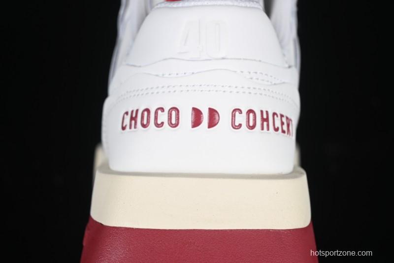 Choco Concert Leather Round Square Asymmetric Fashion Sneakers White Wine Red - AJE5