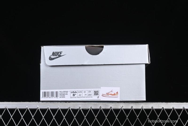 Nike Travis Scott x Fragment Design x Air Jordan 1 Low OG SP AJ1 Mocha Gold Low-top Casual Sneakers - DM7866-040