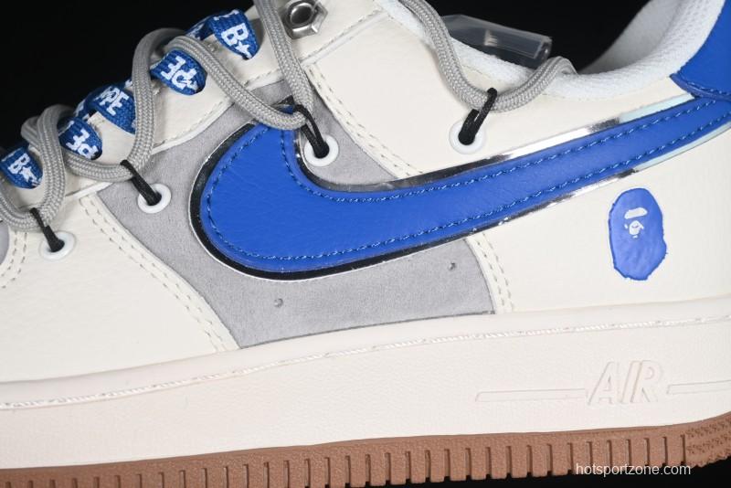 Nike Air Force 1 '07 Low Bape Collaboration Beige Blue Gum Pull Tab Casual Sneakers - SJ1198-112