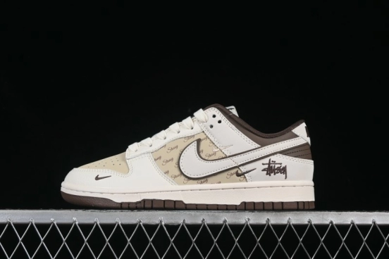 Nike SB Dunk Low Stussy Collaboration Double Swoosh Chocolate Anniversary Custom Low-Top Casual Skate Shoes - XS6089-505