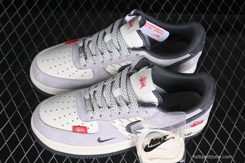 Nike Air Force 1 '07 Low Stussy Collaboration Pig Skin Swoosh Logo Low-Top Casual Sneakers - XS1958-501