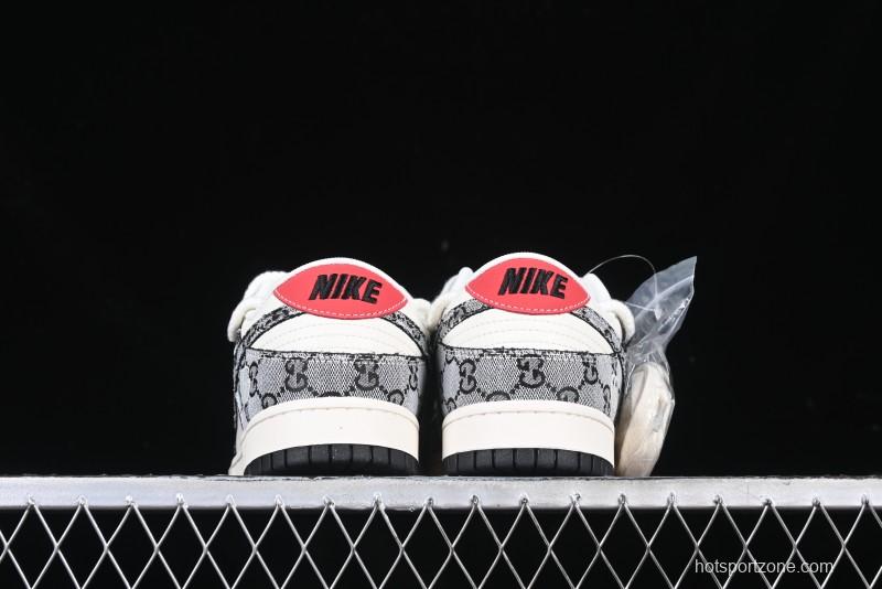 Nike SB Dunk Low Gucci Collaboration Grey Jacquard Swoosh Anniversary High-End Custom Low-Top Casual Skate Shoes - YX5066-215
