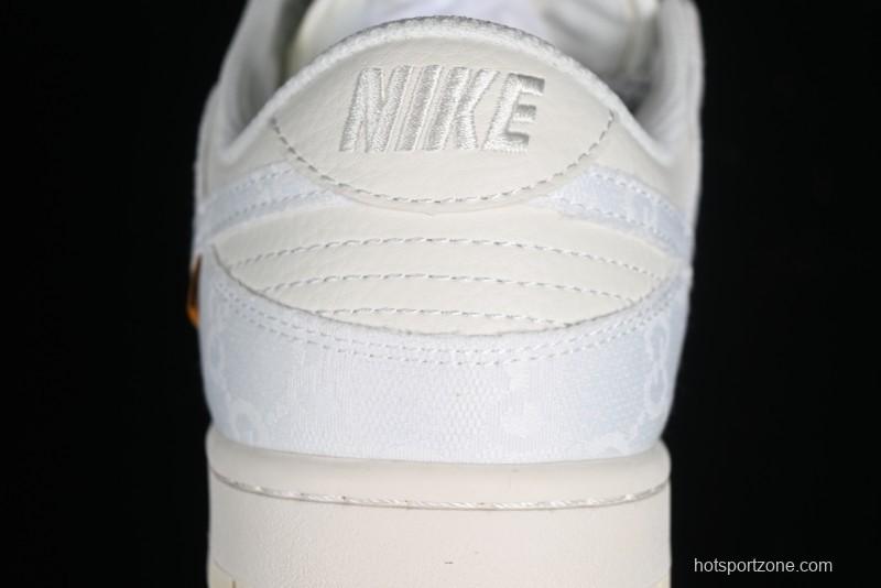 Nike SB Dunk Low Gucci Collaboration - Silver White Pattern Anniversary High-End Custom Low-Top Casual Sneakers BB9676-312