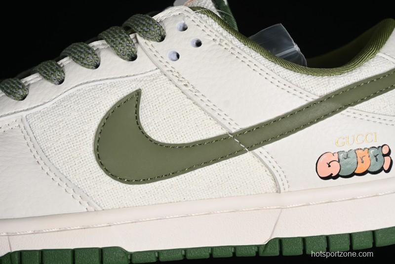 Nike SB Dunk Low Gucci Collaboration - Beige Green Woven Fabric Anniversary High-End Custom Low-Top Casual Skate Shoes - DQ1098-368