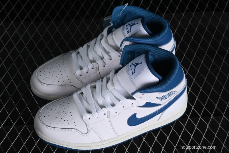 Nike Air Jordan 1 Mid Industrial Blue Basketball Shoes with Air Cushion - FN5215-141
