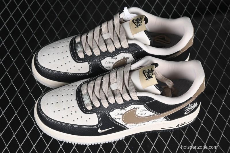 Nike Air Force 1 '07 Low Stussy Collaboration Black Leather & Gum Sole Low-Top Casual Sneakers - CH6336-519