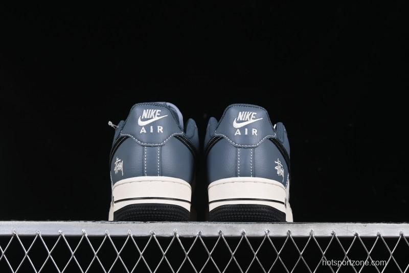 Nike Air Force 1 '07 Low Stussy Collaboration Bright Blue Black Swoosh Low-Top Casual Sneakers - XZ3328-198