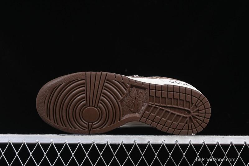 Nike SB Dunk Low Gucci Collaboration Monogram Beige Brown Swoosh Anniversary Custom Low-Top Casual Skate Shoes - DJ2024-059