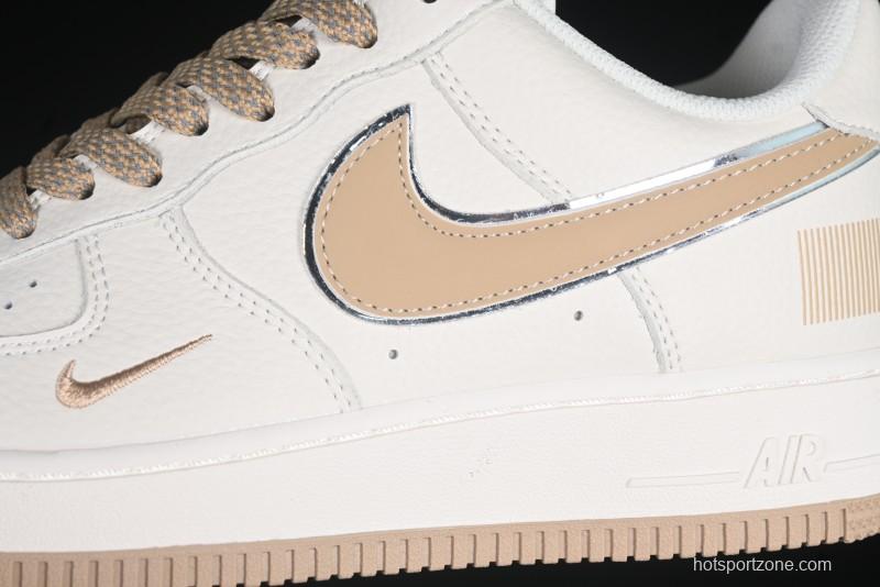 Nike Air Force 1 '07 Low QR Code Metallic Gold Star Sneakers Low-Top Casual Shoes - CU1836-965