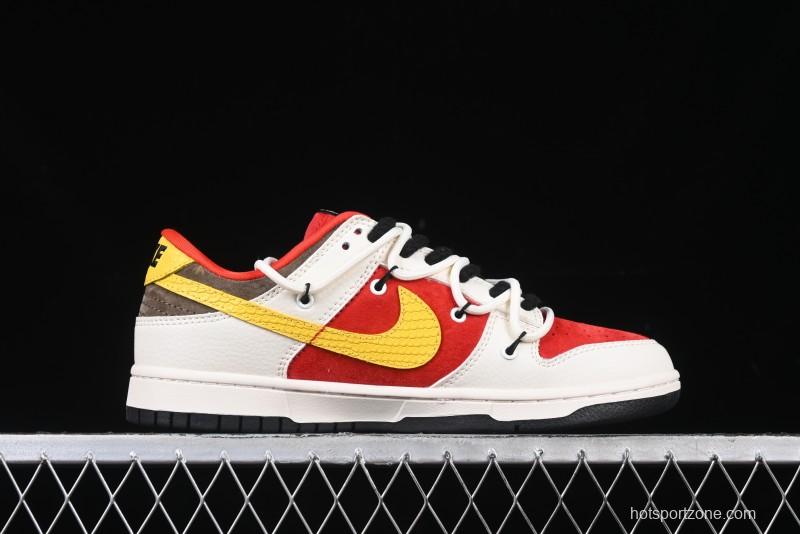 Nike SB Dunk Low Year of the Snake Series Beige Red Yellow Swoosh Anniversary Custom Low-Top Casual Skate Shoes - YX5066-265