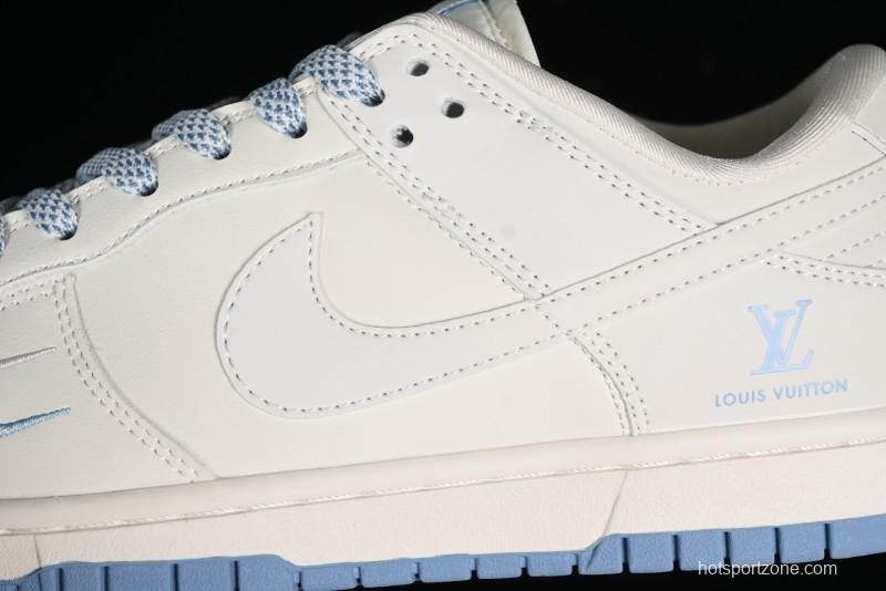 Nike SB Dunk Low LV Collaboration - Double Swoosh Beige Blue Anniversary High-End Custom Low-Top Casual Skate Shoes - XX2025-308