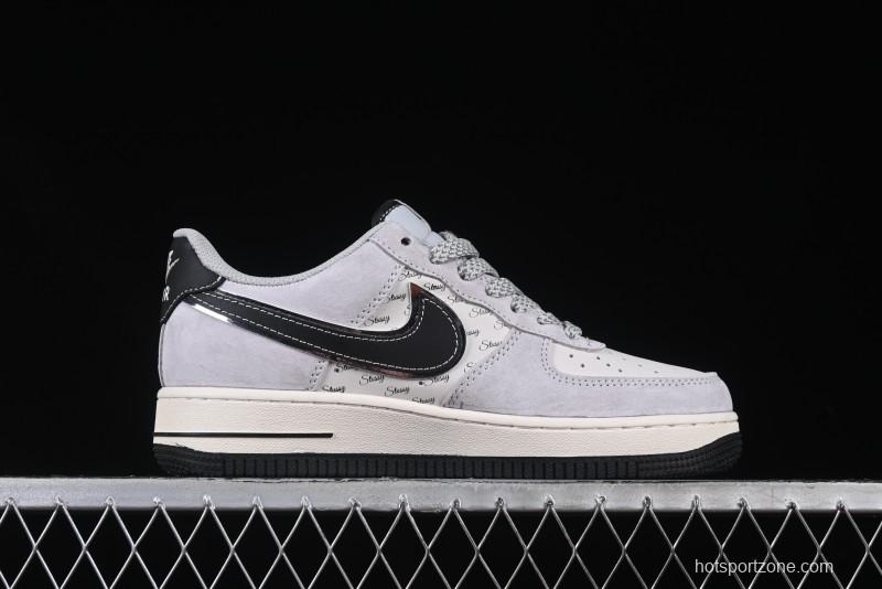 Nike Air Force 1 '07 Low Stussy Collaboration Silver Trim Black Swoosh Low-Top Casual Sneakers - XZ6188-912