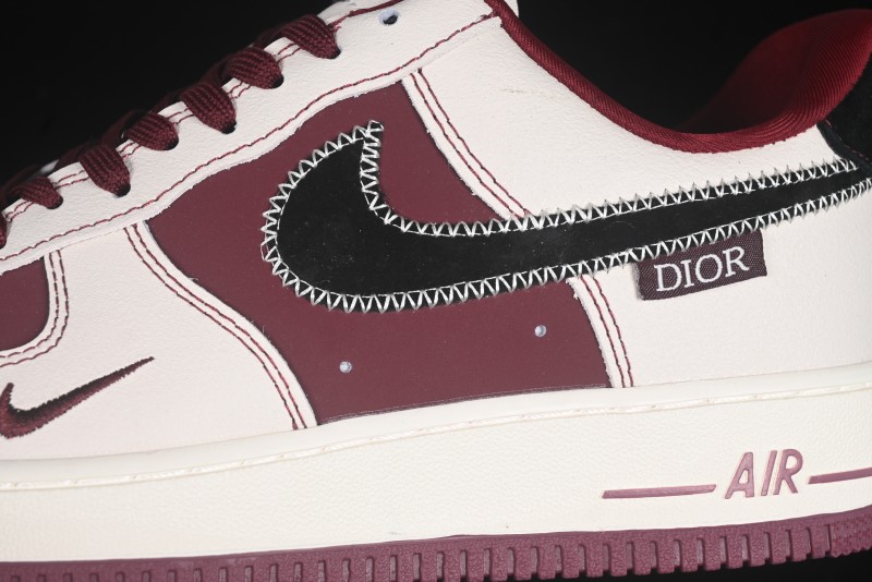 Nike Air Force 1 '07 Low Dior Collaboration Burgundy Low-Top Casual Sneakers - KK1988-046