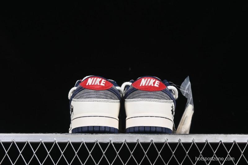 Nike SB Dunk Low Stussy Collaboration Anniversary Custom Low-Top Casual Sneakers with Strap in Beige Grey and Navy - YX5066-236