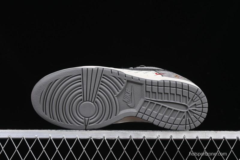 Nike SB Dunk Low Supreme Collaboration Bullet Screen Black Check Anniversary Customized Low-Top Casual Sneakers - FC1688-208