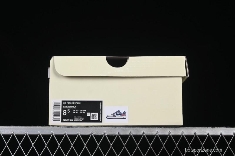 Nike Air Force 1 '07 Low Supreme Casual Sneakers in Grey Blue with Red Swoosh - XZ6188-382