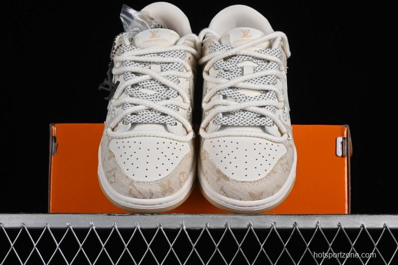 Nike SB Dunk Low LV Collaboration - Yellow Denim Print Anniversary High-End Custom Low-Top Casual Sneakers - SJ2068-247