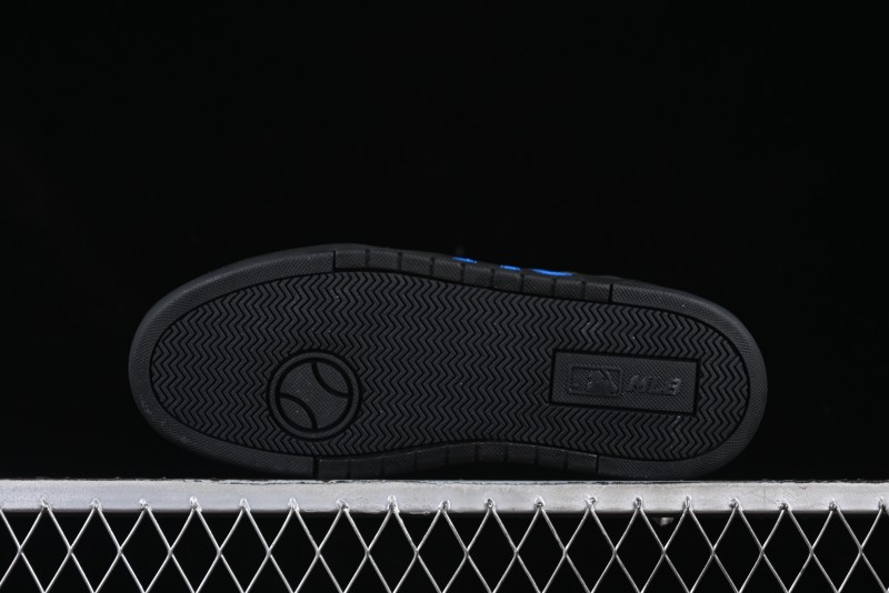 NY Yankees Black Leather Sneakers with Bold Blue Logo