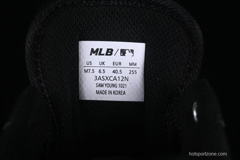 NY Yankees Black Leather Sneakers with Bold Blue Logo