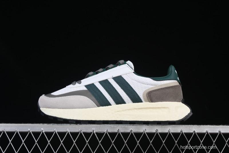 Adidas Retro-Inspired Sneakers - White, Grey & Green with Boost Sole