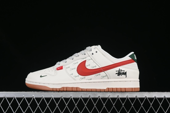 Nike SB Dunk Low Stussy Collaboration 3D Red Swoosh Anniversary Custom Low-Top Skate Shoes - XS6089-542