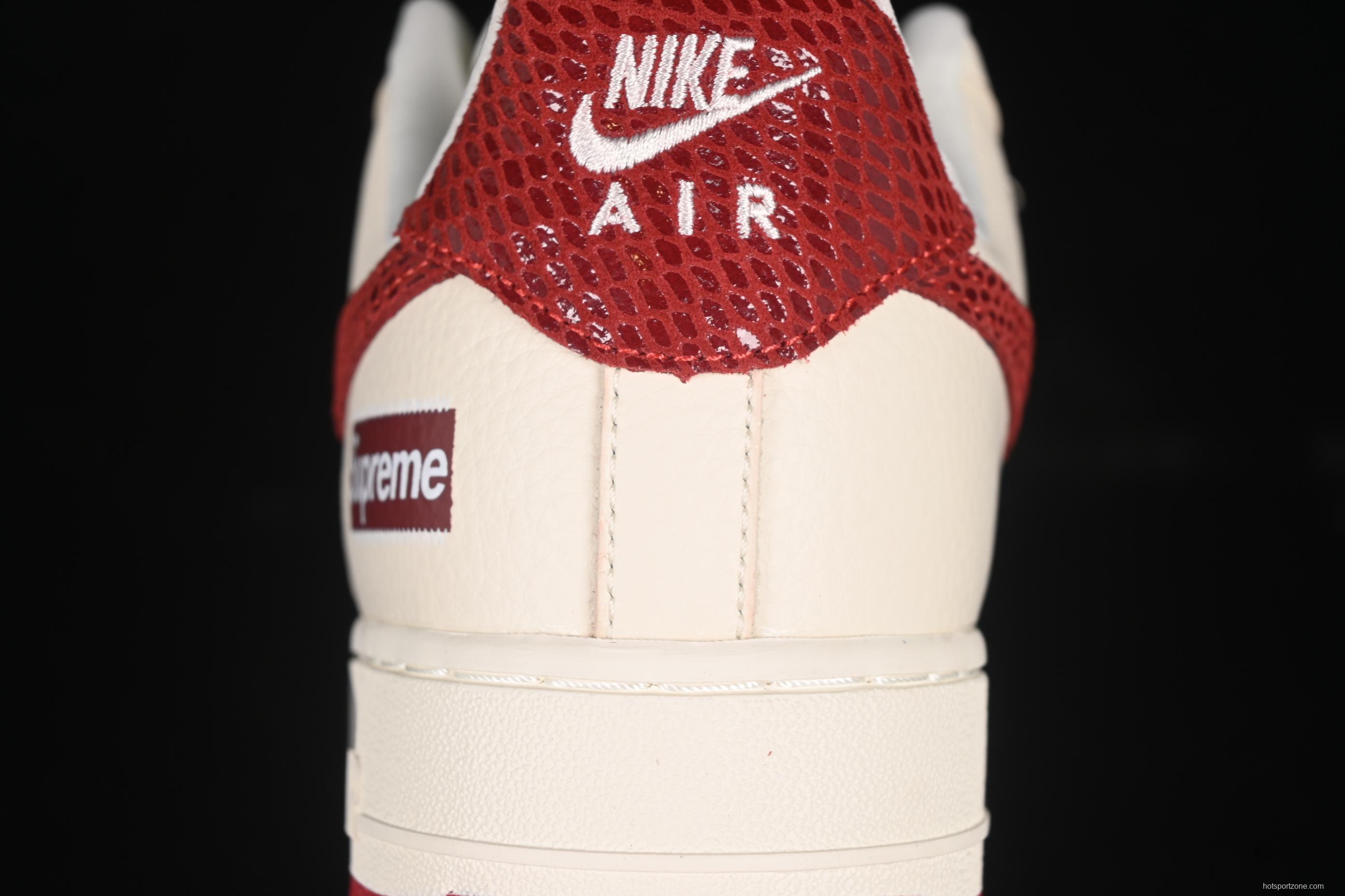 Nike Air Force 1 '07 Low Supreme Collaboration Sneakers with Red Snake Swoosh - DF0188-040