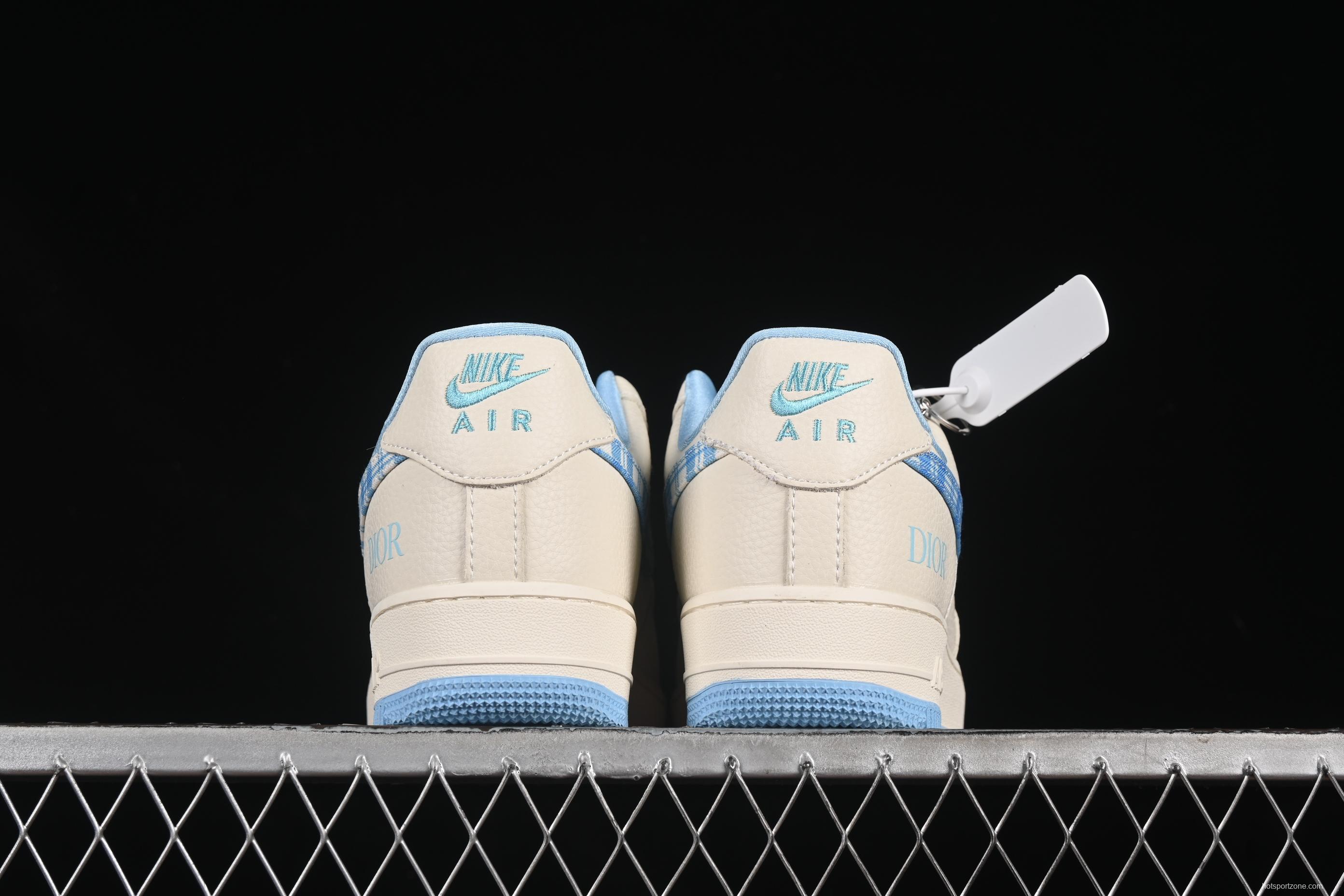 Nike Air Force 1'07 Low Dior Collaboration Beige Blue Checkered Casual Sneakers - KK1988-072