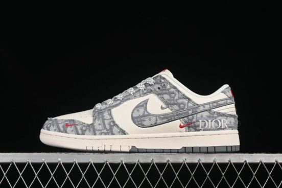 Nike SB Dunk Low Dior Collection Woven Grey Check Anniversary High-End Custom Low-Top Casual Skate Shoes - SJ2558-013