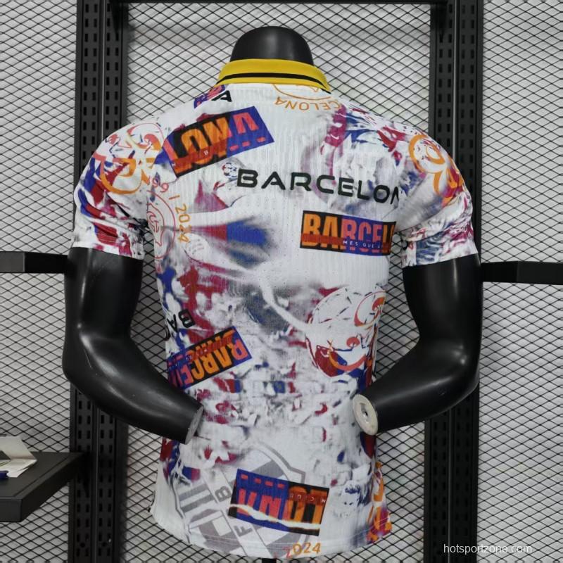 Player Version 25/26 Barcelona White with Graffiti Art Pattern Jersey