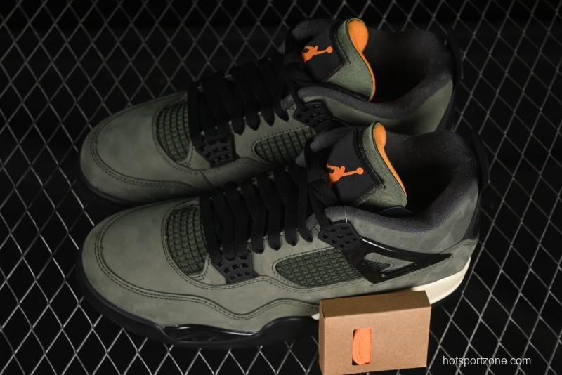 Nike Undefeated x Air Jordan 4 OG Sneakers in Olive Green Suede with Orange and Black Accents - IB1519-200
