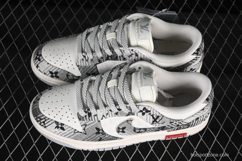 Nike SB Dunk Low LV Collaboration Grey Denim Anniversary Custom Low-Top Casual Skate Shoes - SC9772-807