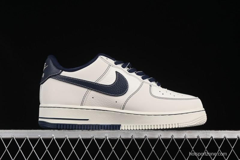Nike Air Force 1'07 Low Casual Sneakers in Cream with Blue Swoosh - SC9207-535